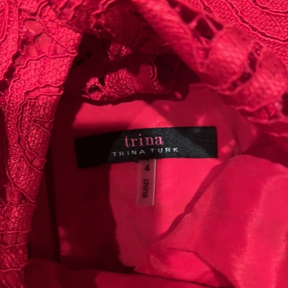 Trina Turk Mai-Tai Ruffle-Sleeve Lace Sheath Dress, Cranberry - Size 4 - Picture 5 of 6